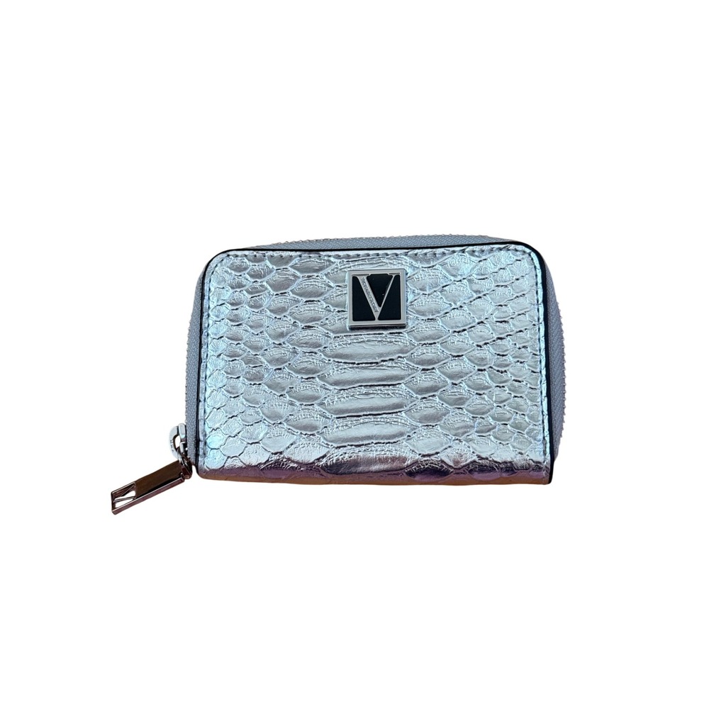 Victoria's Secret Metallic Silver Python Zip Around Small Wallet Card Case